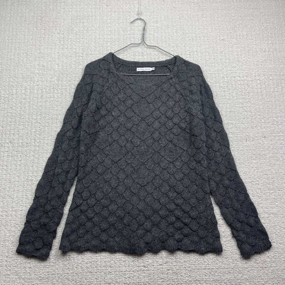 Alfred Sung Cable Knit Crochet Style Women Sz M Grey Charcoal Long sleeve